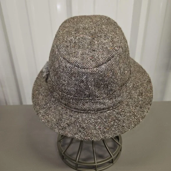 VTG Hanna Hats Hat‎ Cloche Fitted Unisex SZ S Brown Wool Tweed Donegal Ireland